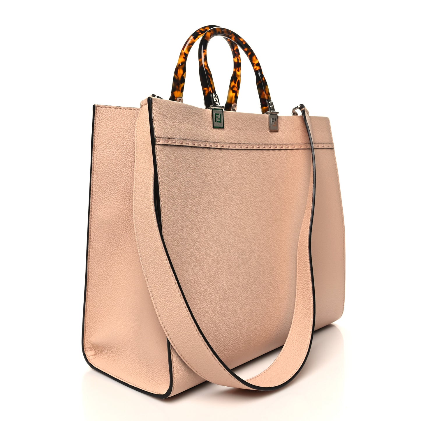 Vitello King Plexiglass Logo Embossed Medium Fendi Sunshine Shopper Tote Light Rose