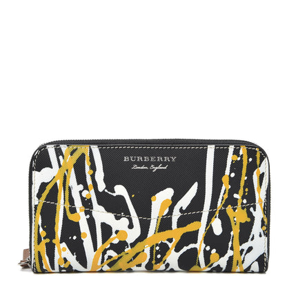 Burberry Trench Calfskin Splash Print Zip Around Wallet Black 1 of 10