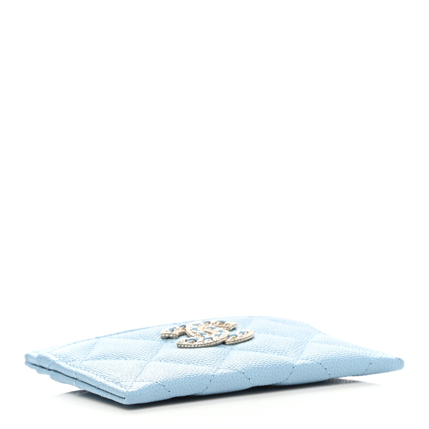 Caviar Quilted Crystal Card Holder Light Blue