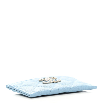 Chanel Caviar Quilted Crystal Card Holder Light Blue 4 of 9