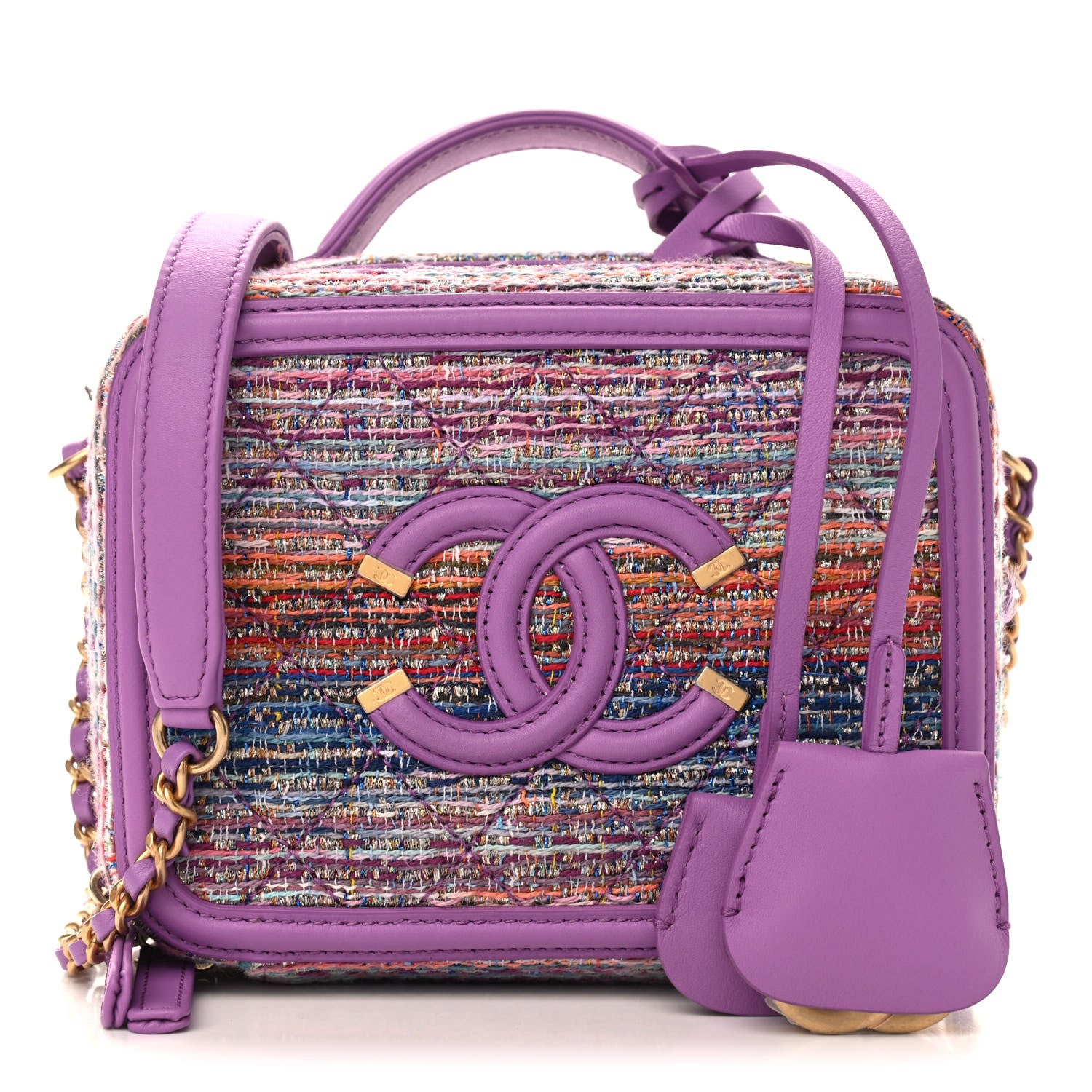 Chanel Tweed Quilted Small CC Filigree Vanity Case Purple Multicolor 1 of 10