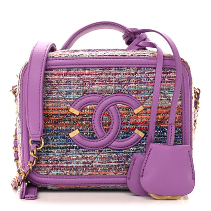 Chanel Tweed Quilted Small CC Filigree Vanity Case Purple Multicolor 1 of 10