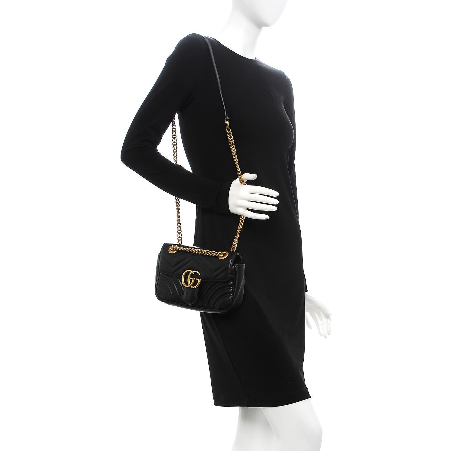 Gucci Calfskin Matelasse Mini GG Marmont Shoulder Bag Black 2 of 8