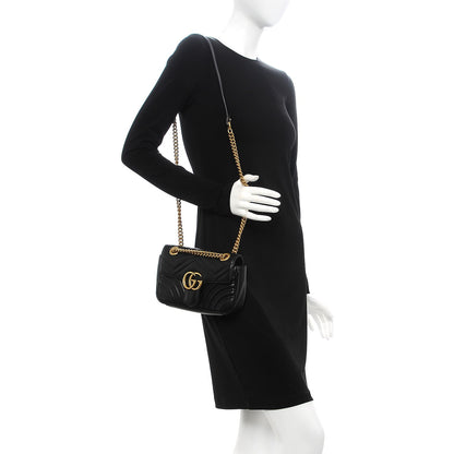 Gucci Calfskin Matelasse Mini GG Marmont Shoulder Bag Black 2 of 8