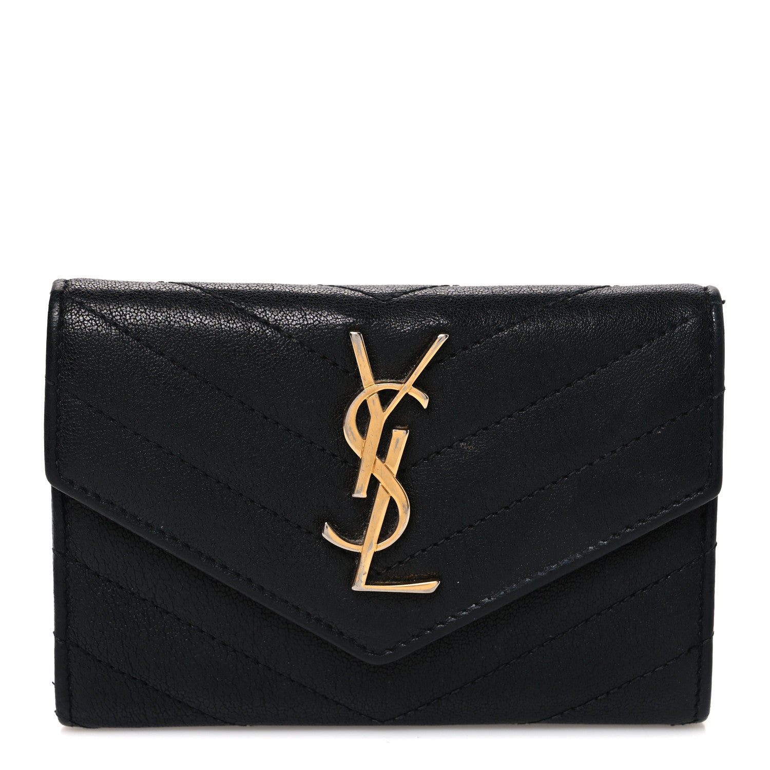Saint Laurent Sheepskin Matelasse Chevron Small Monogram Envelope Wallet Black 1 of 9