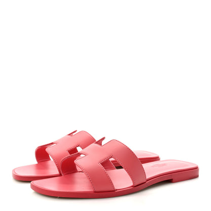 Hermes Box Calfskin Oran Sandals 37 Rose Boise 4 of 10