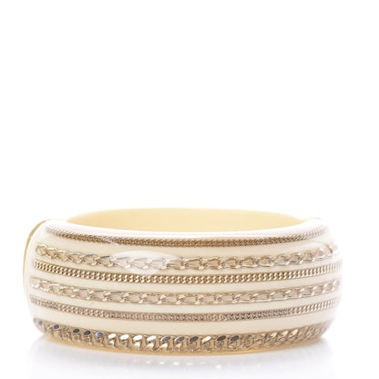 Chanel Resin Crystal Chain CC Cuff Bracelet Off White Gold 3 of 4