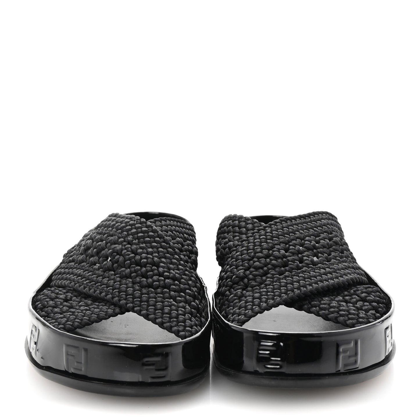 Raffia Rubber FF Woven Reflections Crisscross Slide Sandals 37 Black