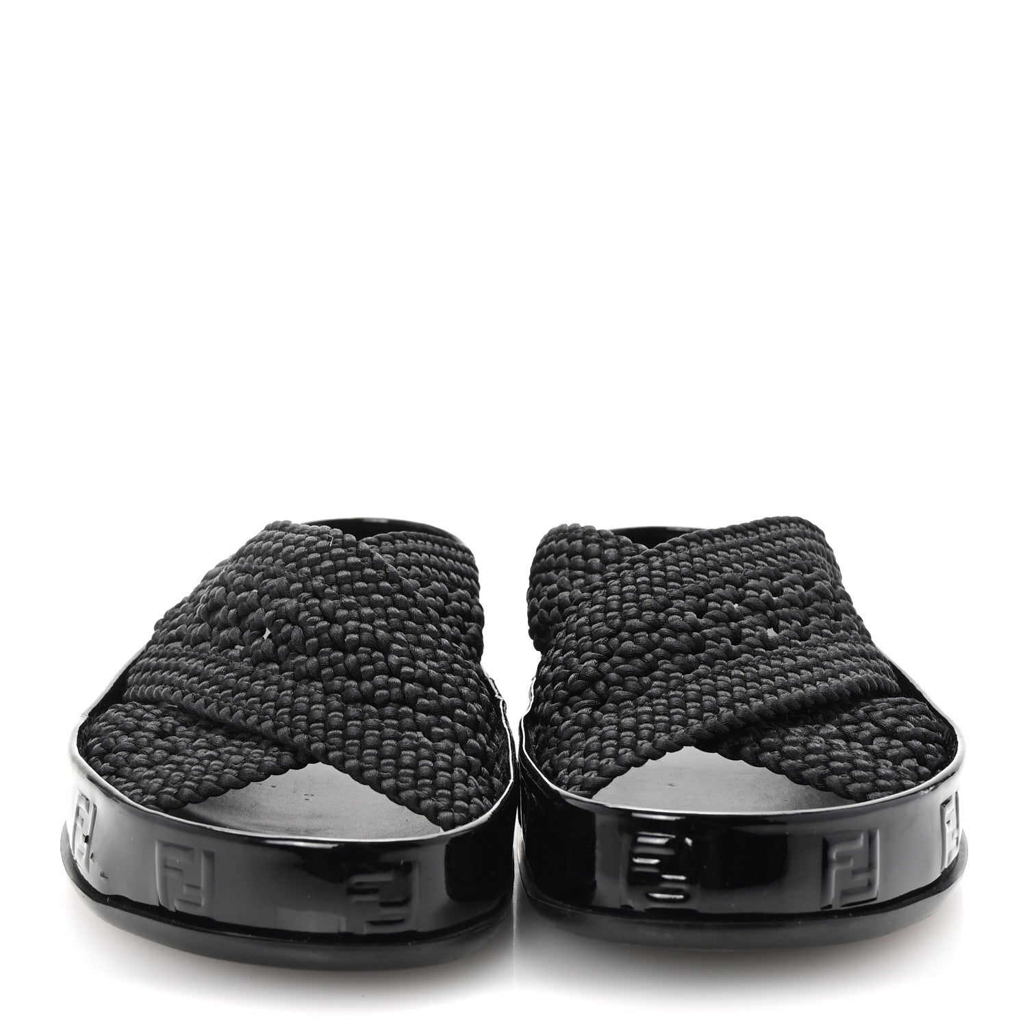 Fendi Raffia Rubber FF Woven Reflections Crisscross Slide Sandals 37 Black 3 of 8
