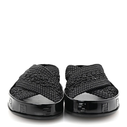 Fendi Raffia Rubber FF Woven Reflections Crisscross Slide Sandals 37 Black 3 of 8