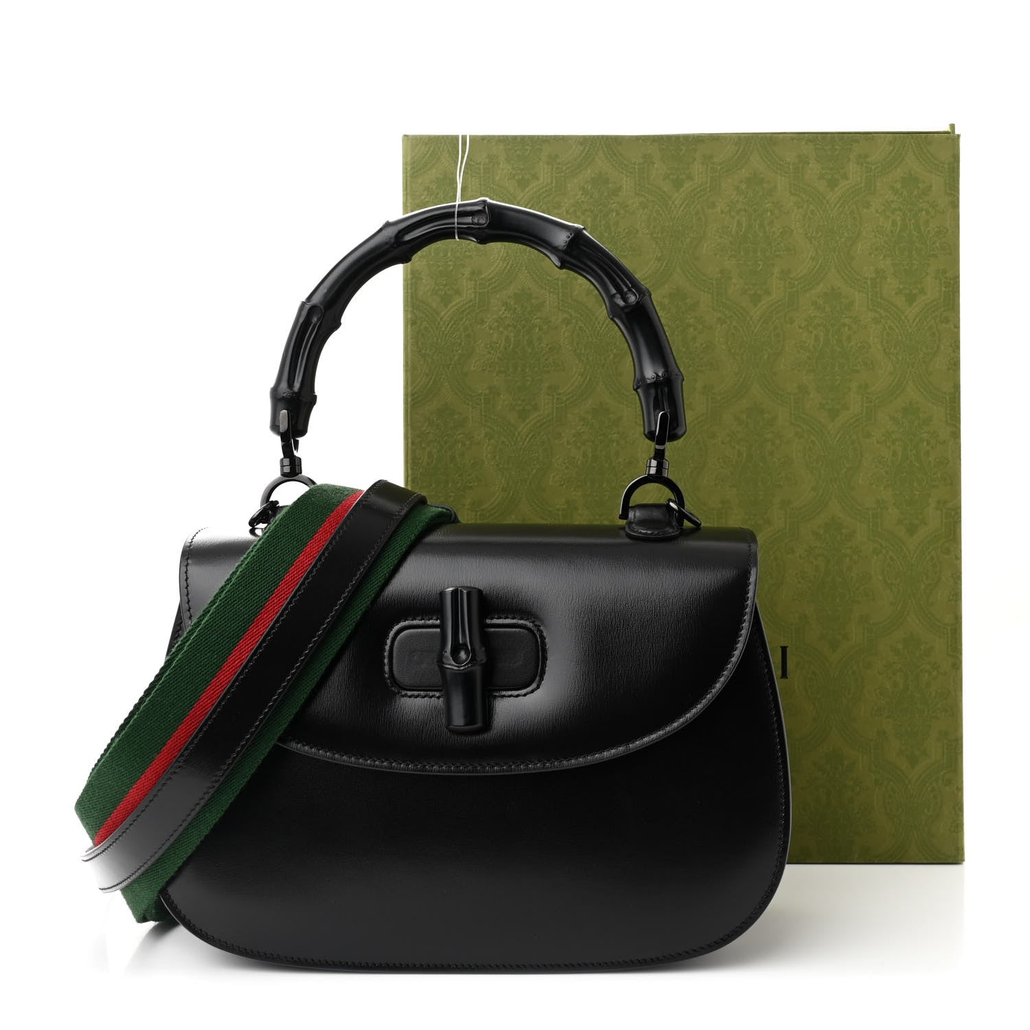 Gucci Boarded Dyana Lux Calfskin Web Monochrome Medium Bamboo 1947 Top Handle Bag Black 10 of 10