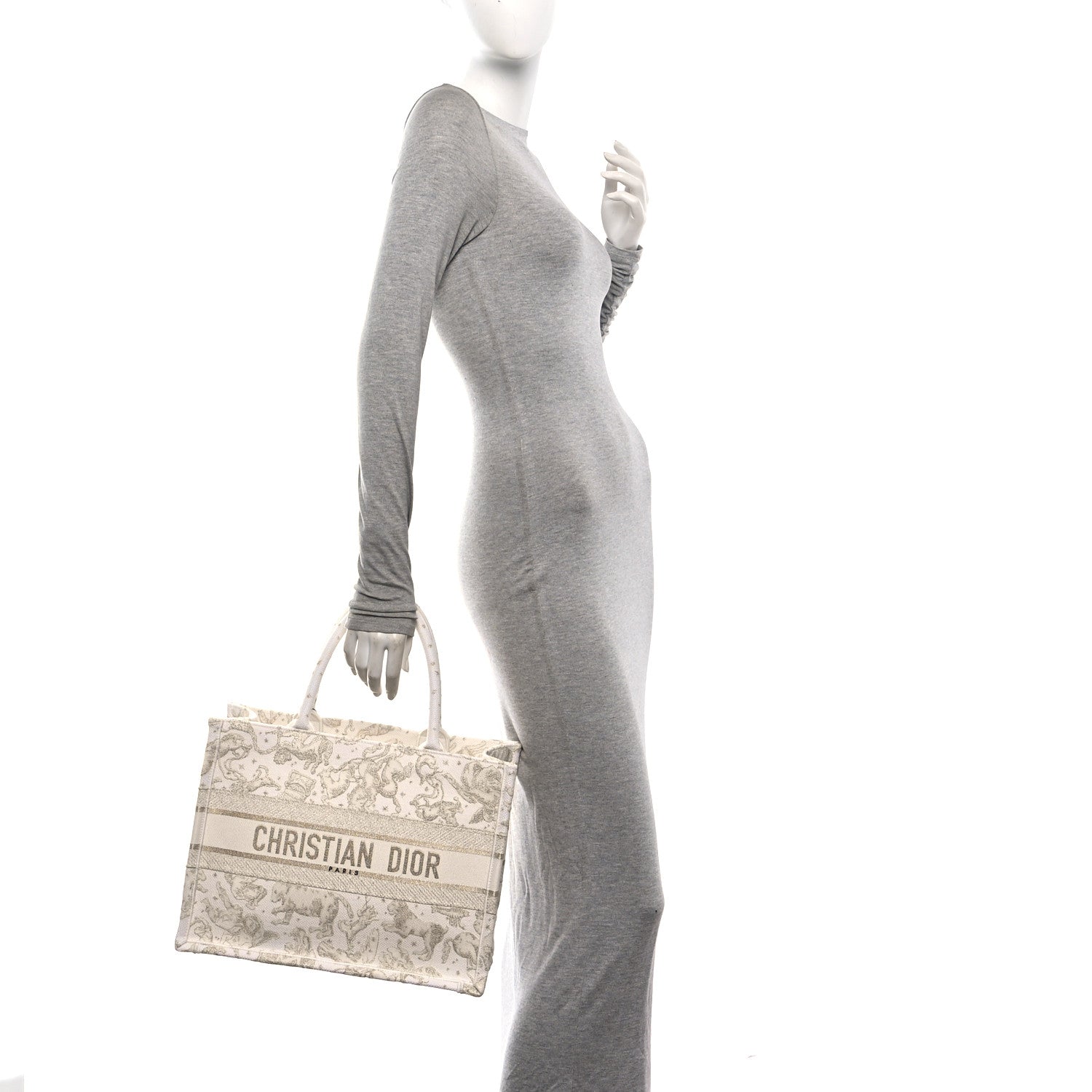 Christian Dior Canvas Embroidered Medium Saint Barth Zodiac Book Tote Gold 2 of 11