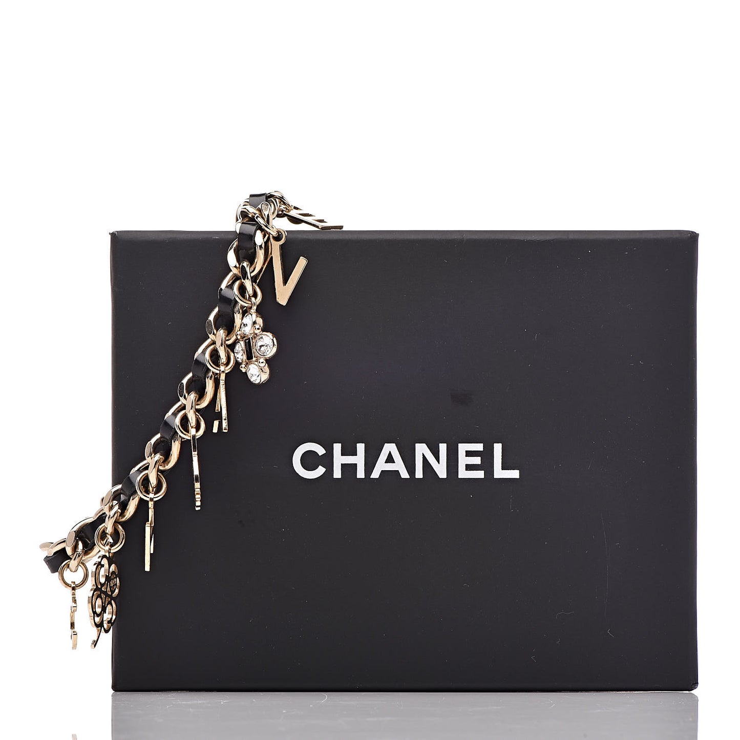 Lambskin Crystal CC Logo Charming Bracelet Gold Black