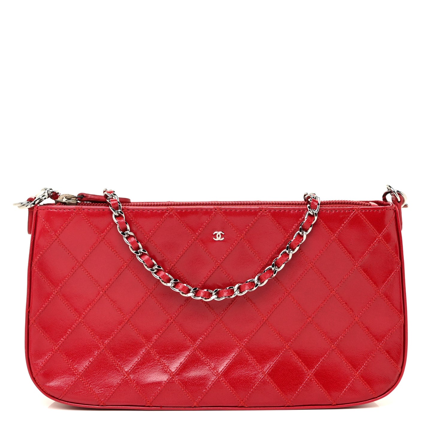 Lambskin Diamond Stitch Pochette Red