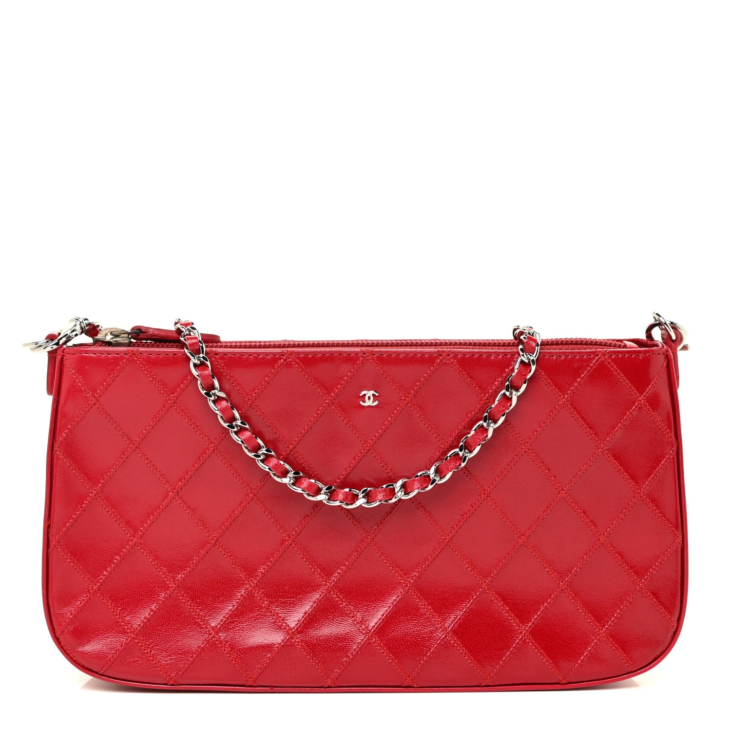 Chanel Lambskin Diamond Stitch Pochette Red 1 of 14