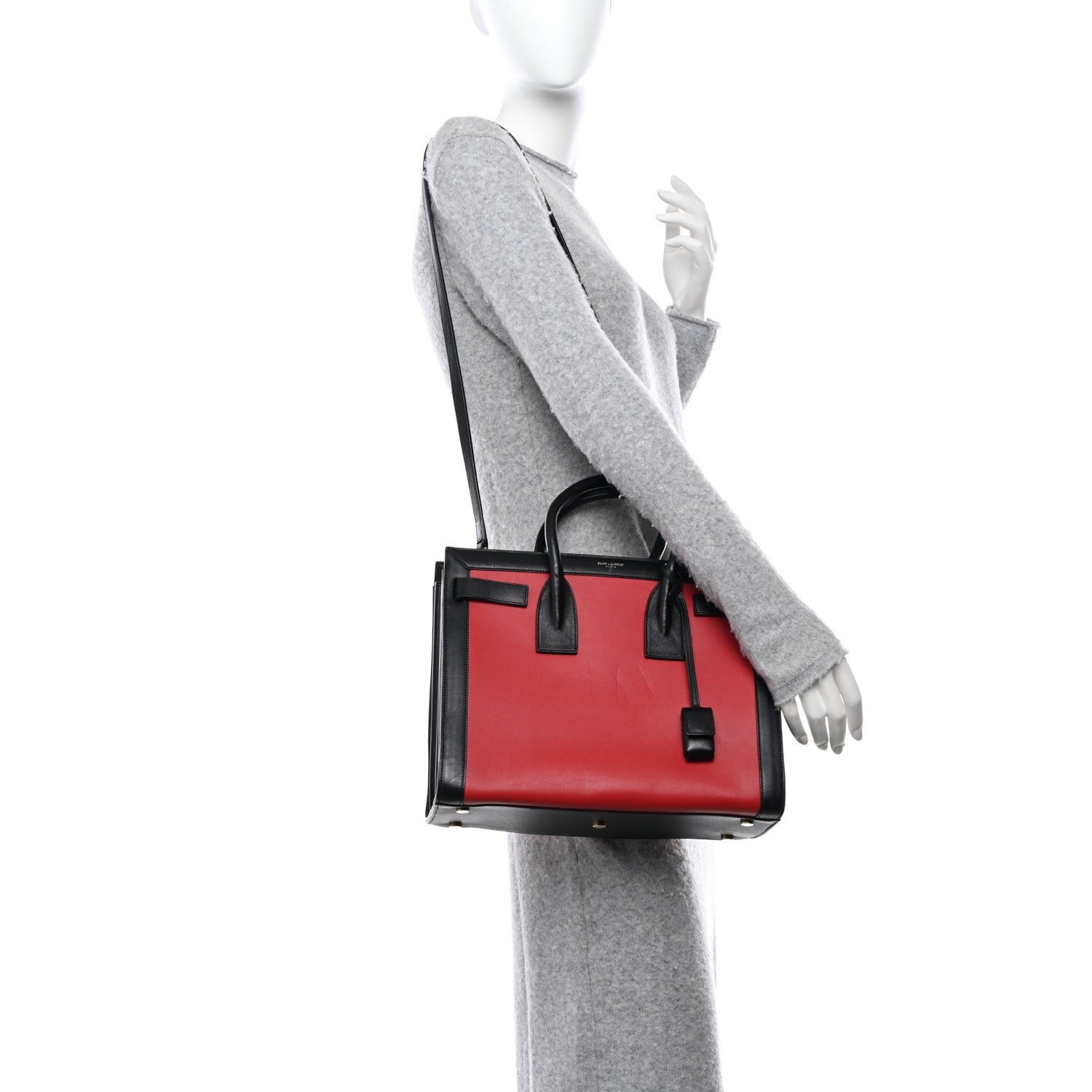 Saint Laurent SAINT LAURENT Calfskin Bi-Color Nano Sac De Jour Red Black 2 of 21