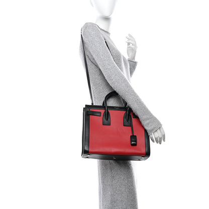 Saint Laurent SAINT LAURENT Calfskin Bi-Color Nano Sac De Jour Red Black 2 of 21