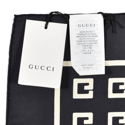 Gucci Silk Twill G Square Scarf Black White 4 of 4