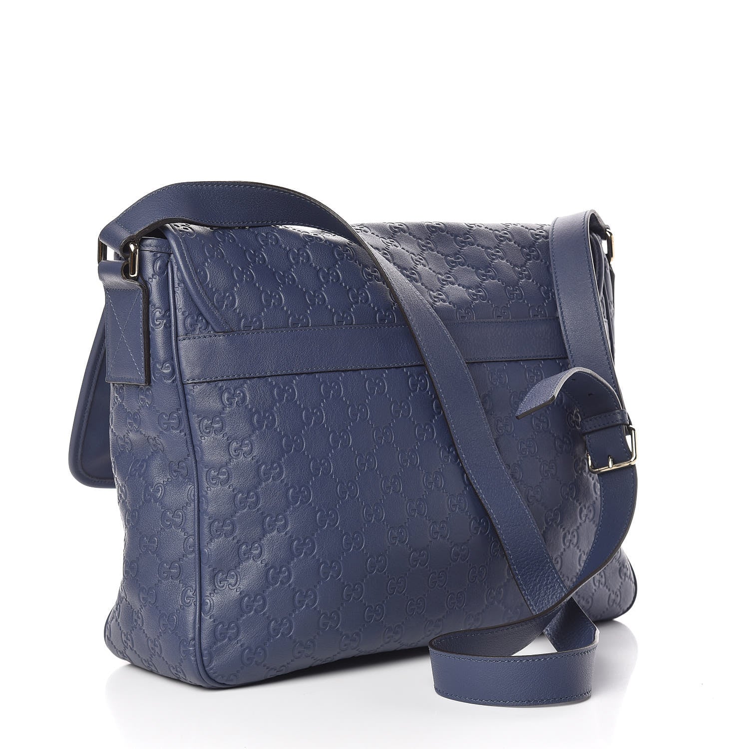 Gucci Guccissima Medium Flap Messenger Bag Blue 3 of 13