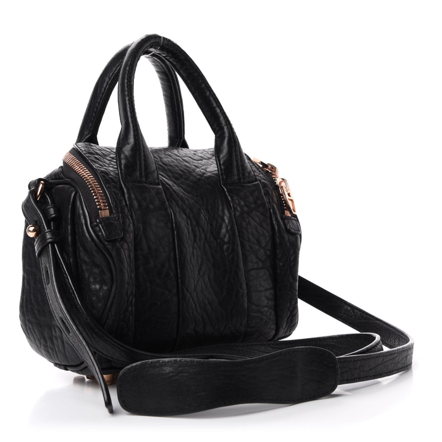 Pebbled Lambskin Mini Rockie Black Rose Gold Hardware