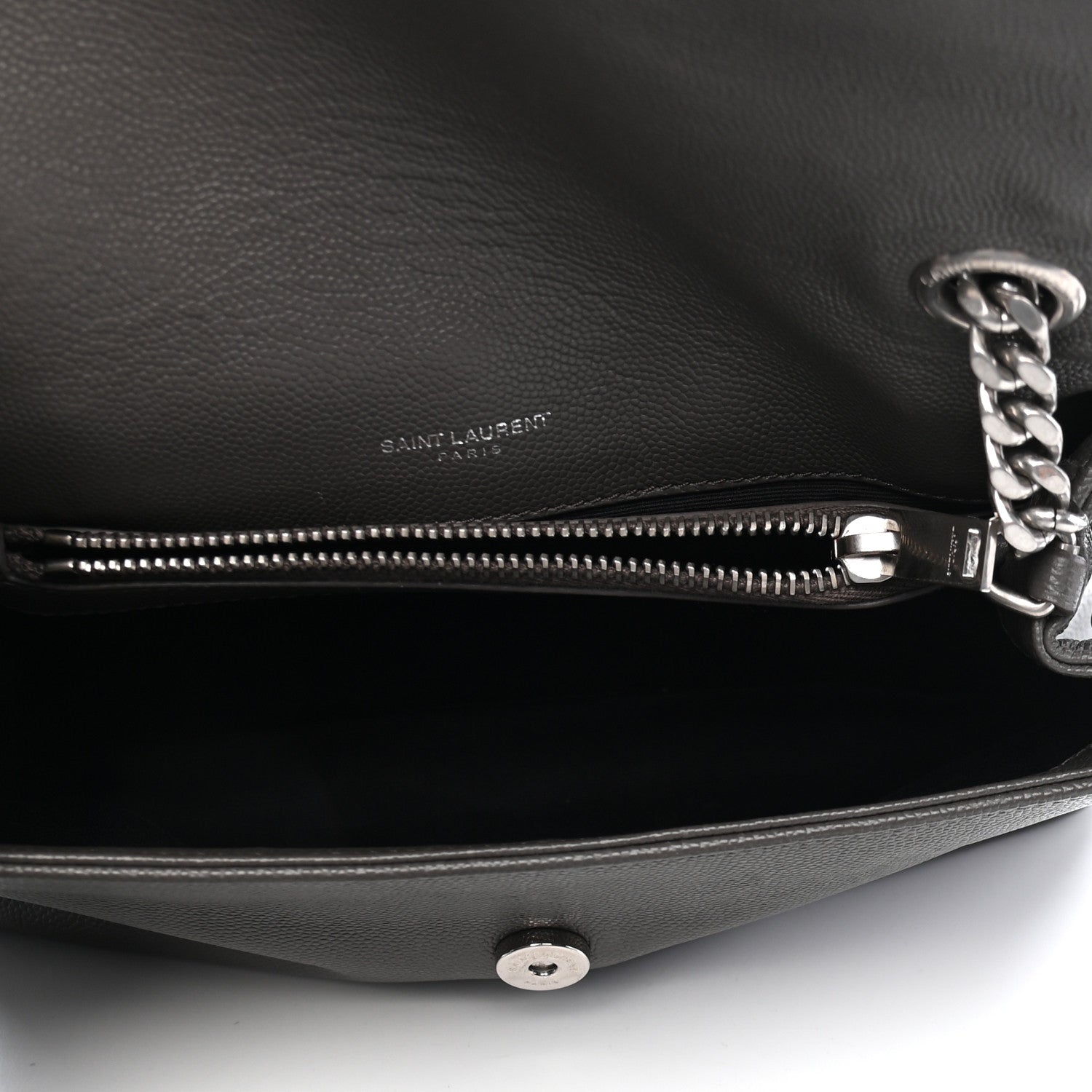 Saint Laurent Grain De Poudre Small West Hollywood Monogram Fold-Over Coal 6 of 10