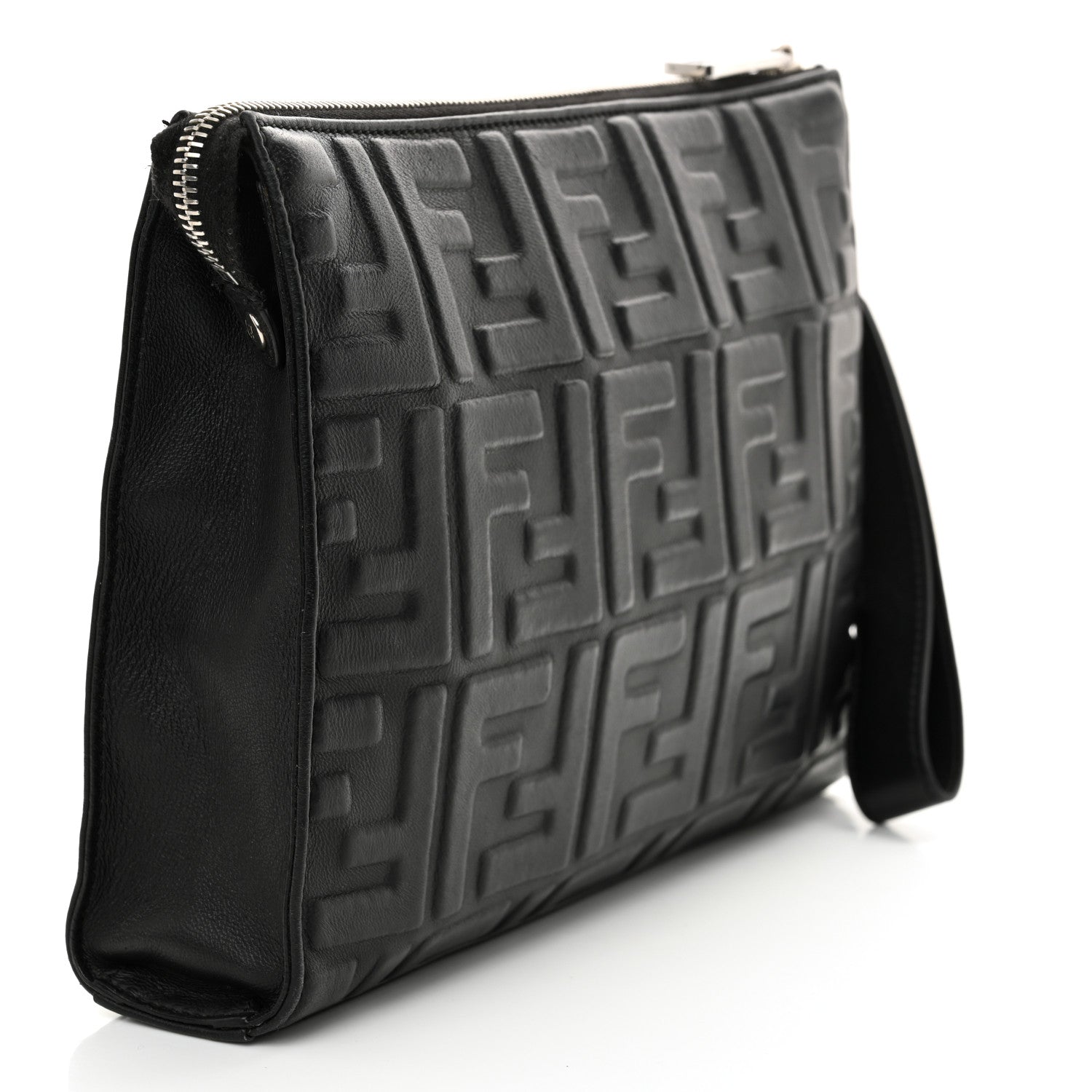 Fendi Vitello Grace FF 1974 Embossed Flat Pouch Black 3 of 12