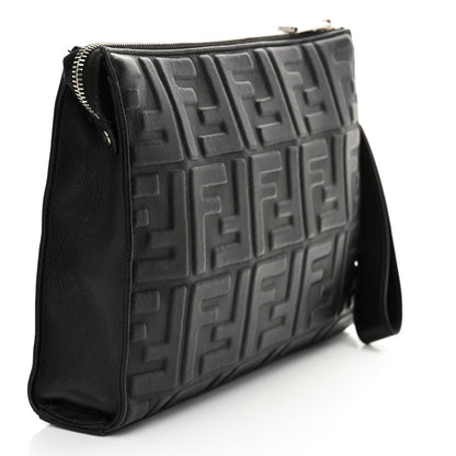 Fendi Vitello Grace FF 1974 Embossed Flat Pouch Black 3 of 12