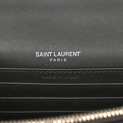 Saint Laurent Calfskin Crocodile Embossed Monogram Sunset Chain Wallet Graphite 6 of 12