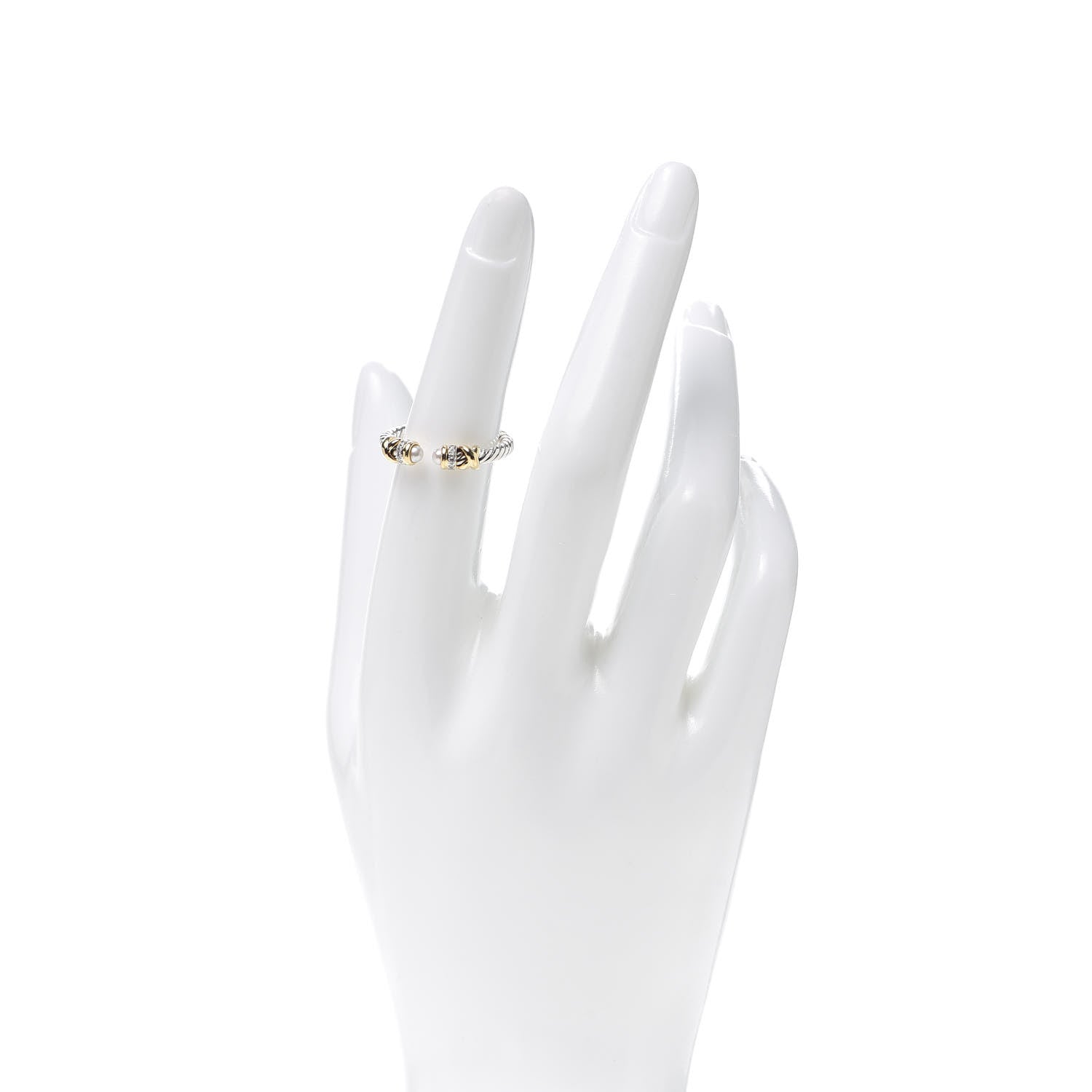David Yurman Sterling Silver 18K Yellow Gold Diamond Pearl Petite Helena Ring 54 7 2 of 4