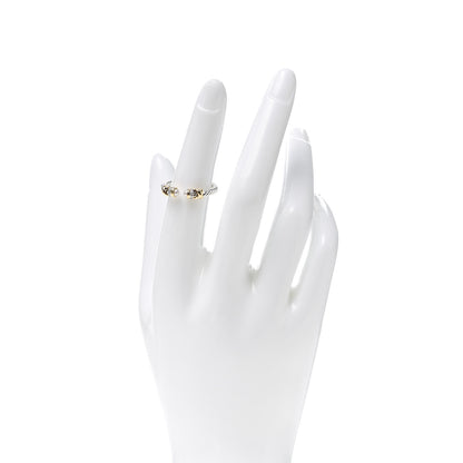 David Yurman Sterling Silver 18K Yellow Gold Diamond Pearl Petite Helena Ring 54 7 2 of 4