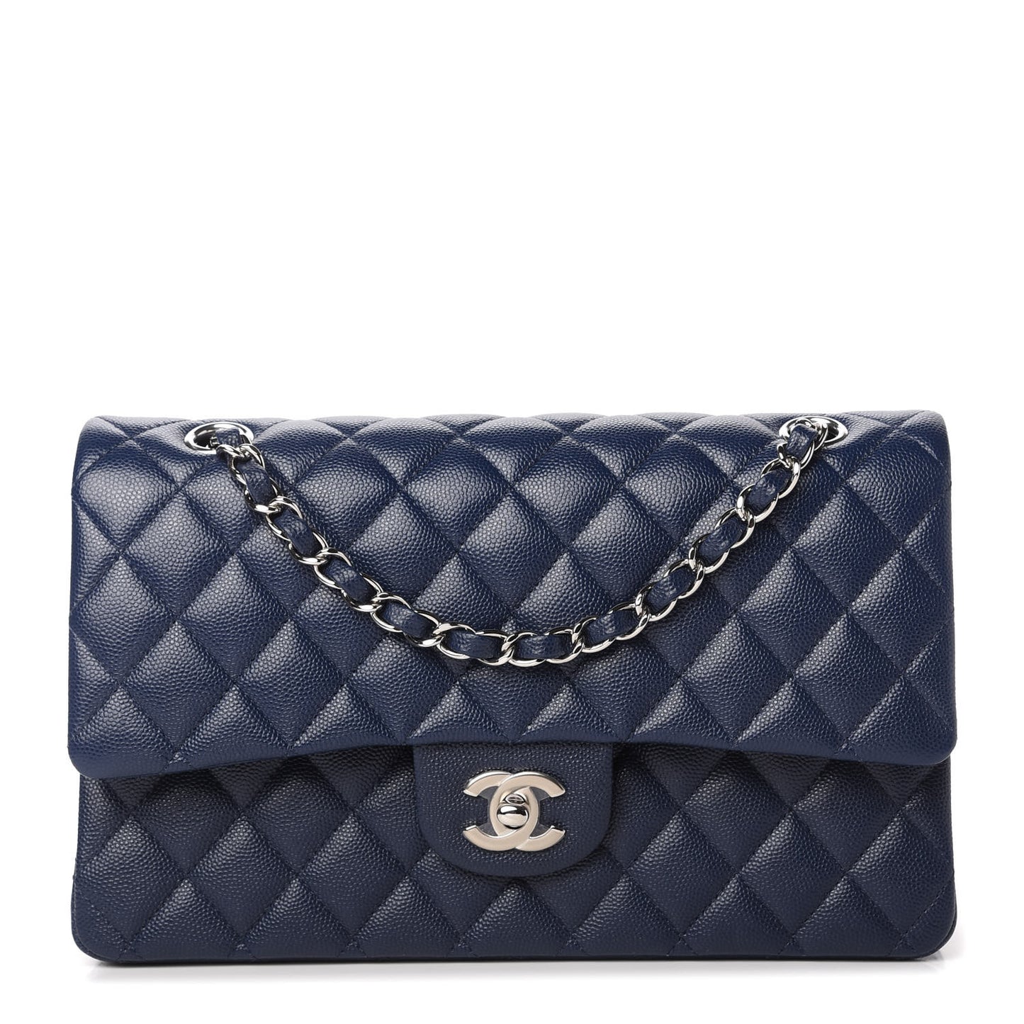 Caviar Quilted Medium Double Flap Navy