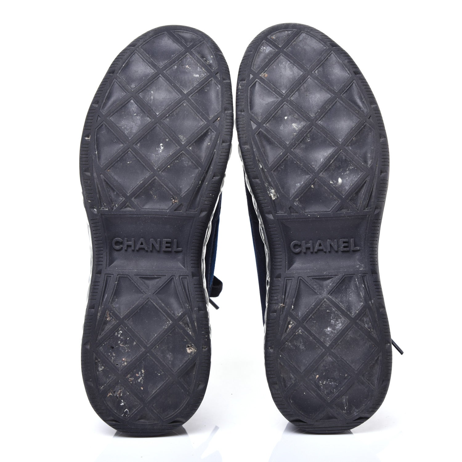 Chanel Suede Calfskin Velvet Grosgrain CC Sneakers 38.5 Navy Blue Black 5 of 9