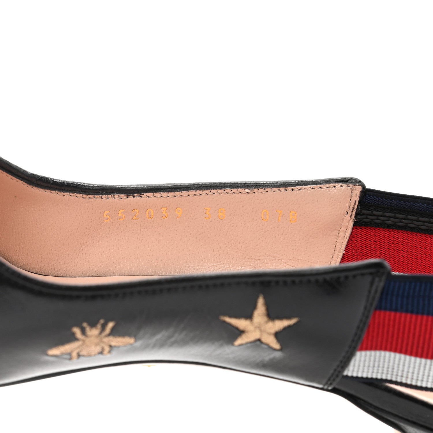 Gucci Malaga Kid Web Bee Star Embroidered Sylvie High Heel Slingback Pumps 38 Black 8 of 8