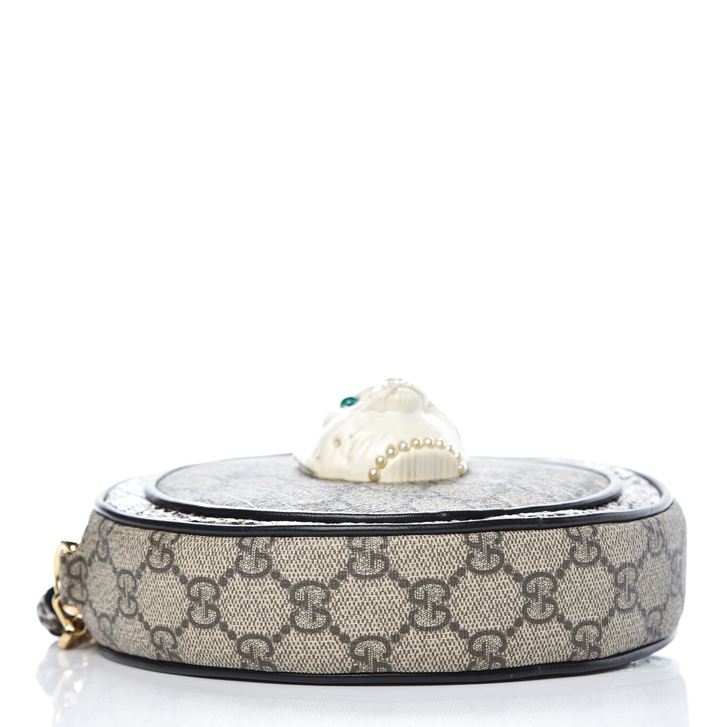 GG Supreme Monogram Patchwork Cat Round Shoulder Bag White Beige