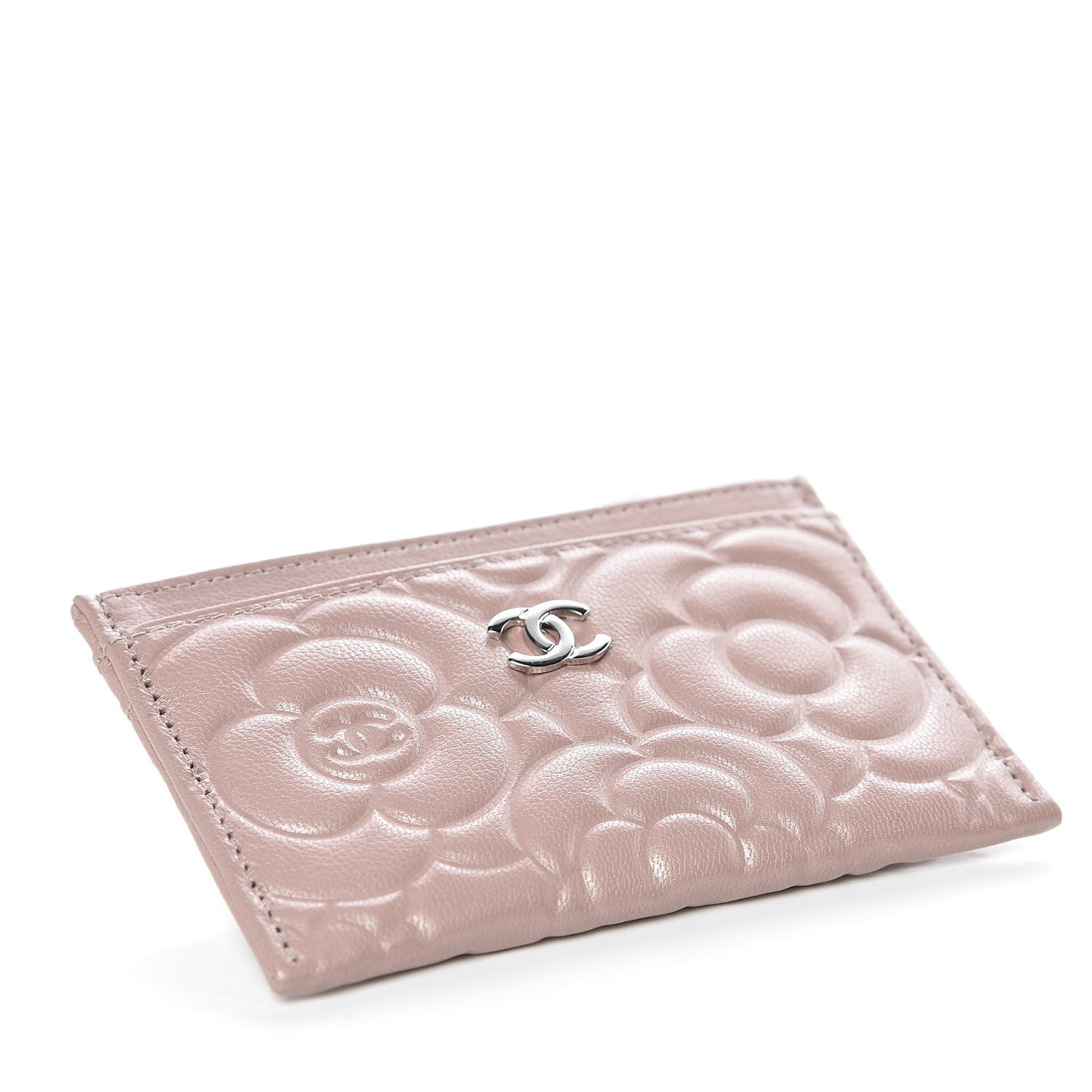 Goatskin Camellia Embossed Card Holder Light Pink