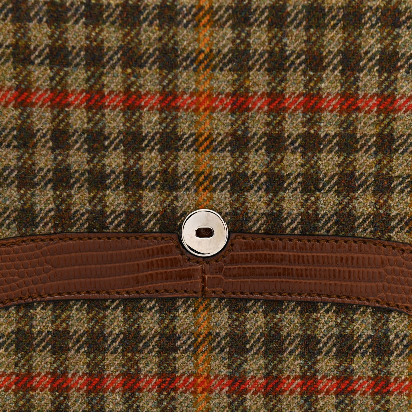 Tweed Calfskin Lizard Embossed Side Messenger Bag Brown