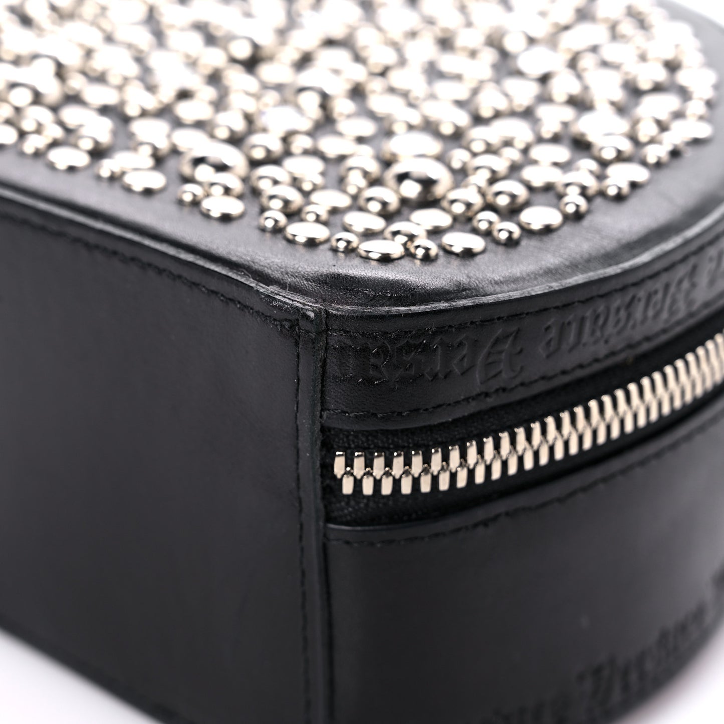 Calfskin Crystal Studded Round Bag Black