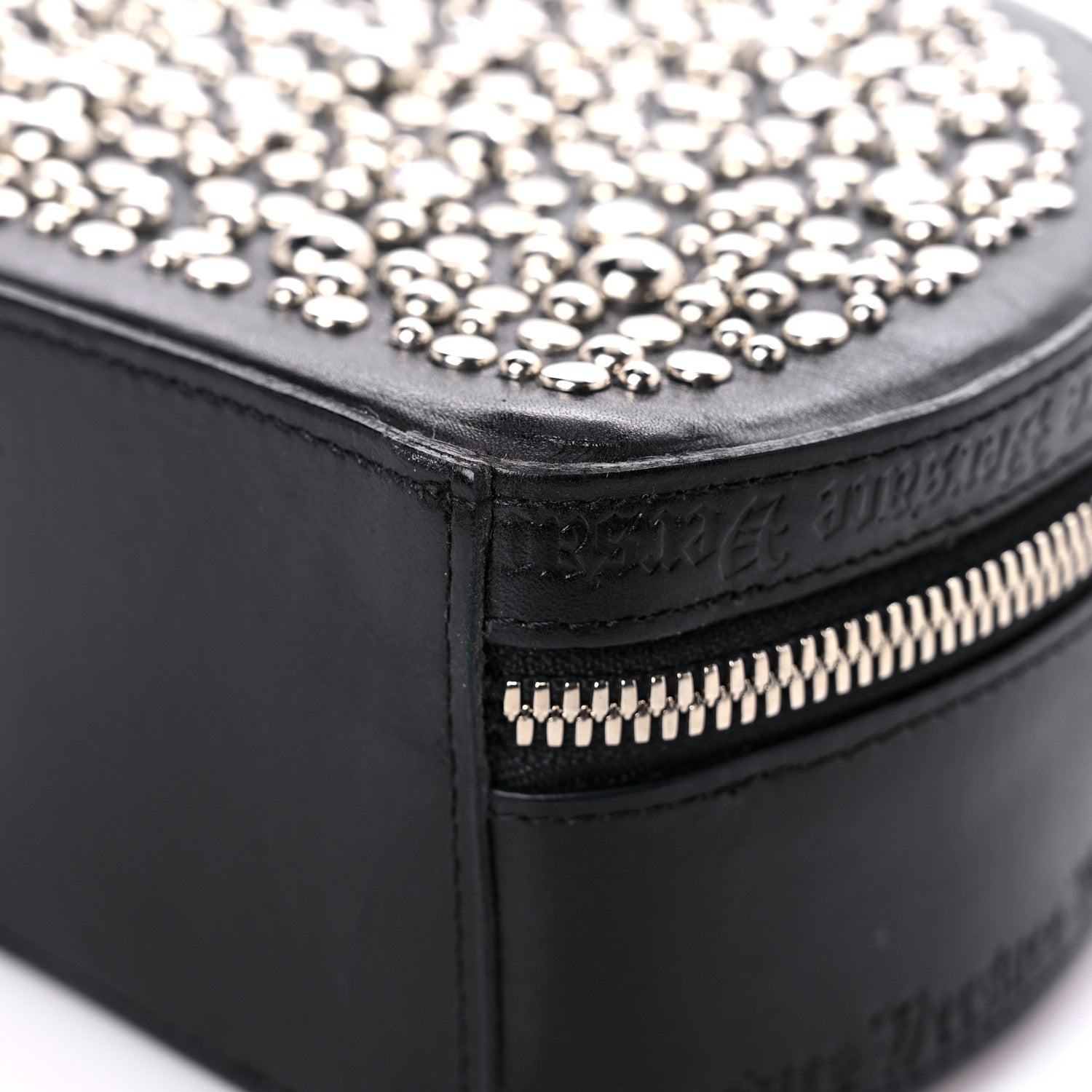 Versace Calfskin Crystal Studded Round Bag Black 8 of 12