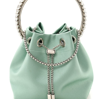 Jimmy Choo Satin  Crystal Embellished Bon Bon Bucket Bag Celeste 7 of 10