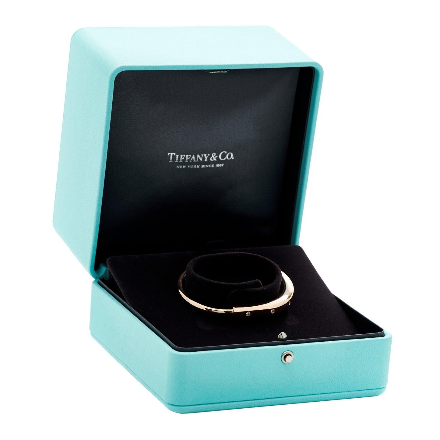 18K Rose Gold Diamond Tiffany Lock Bangle Bracelet
