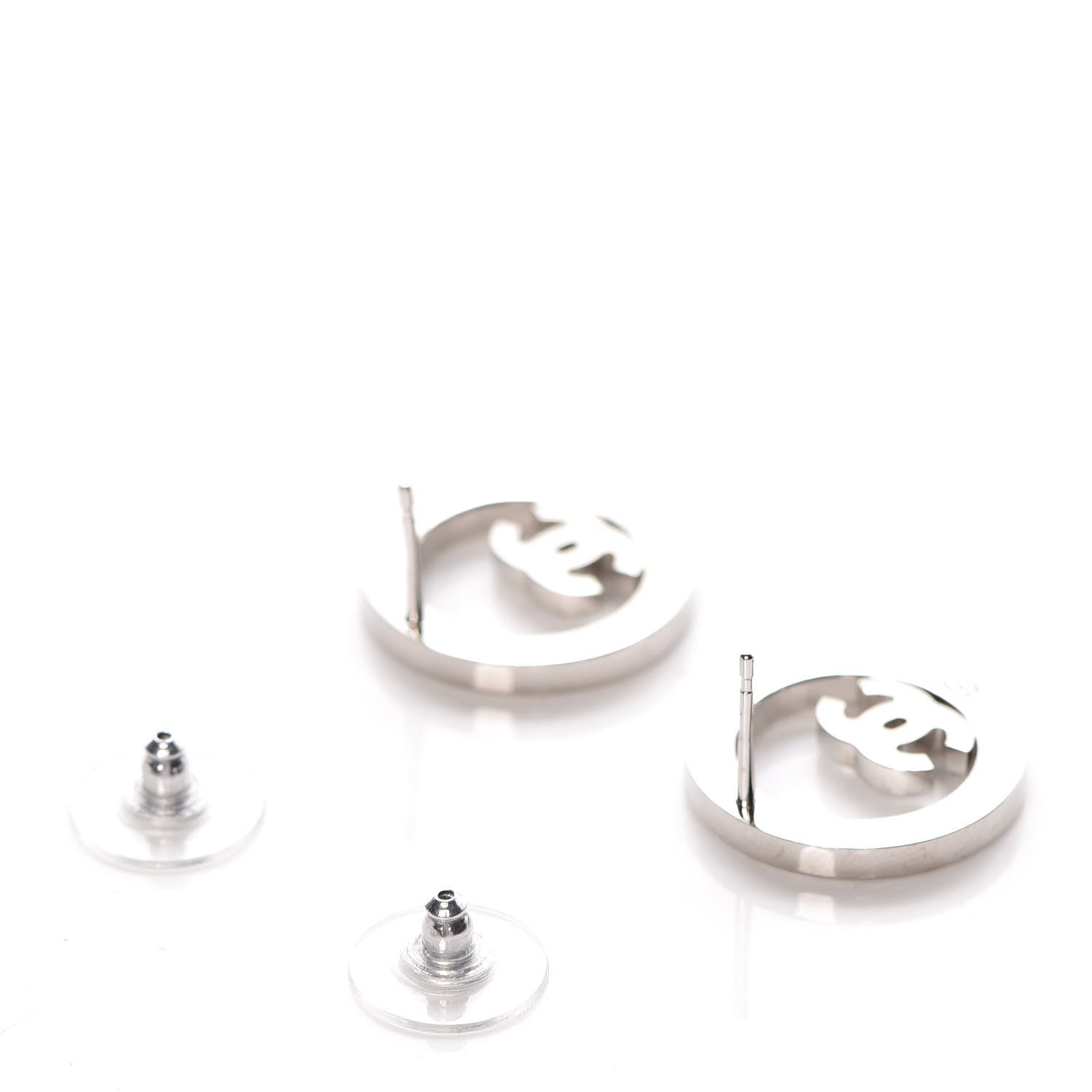 Chanel Crystal CC Round Earrings Silver 3 of 4