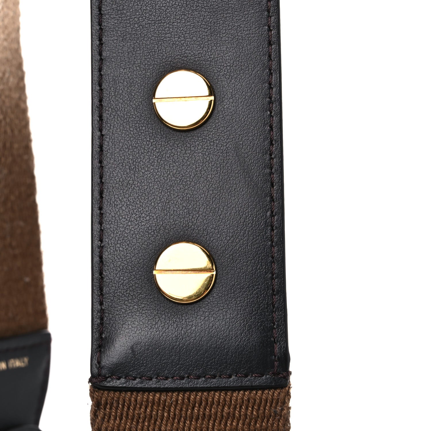 Fendi Ribbon Vitello Century FF 1974 Flat Studded Strap You Fango Marrone Ebano 6 of 8