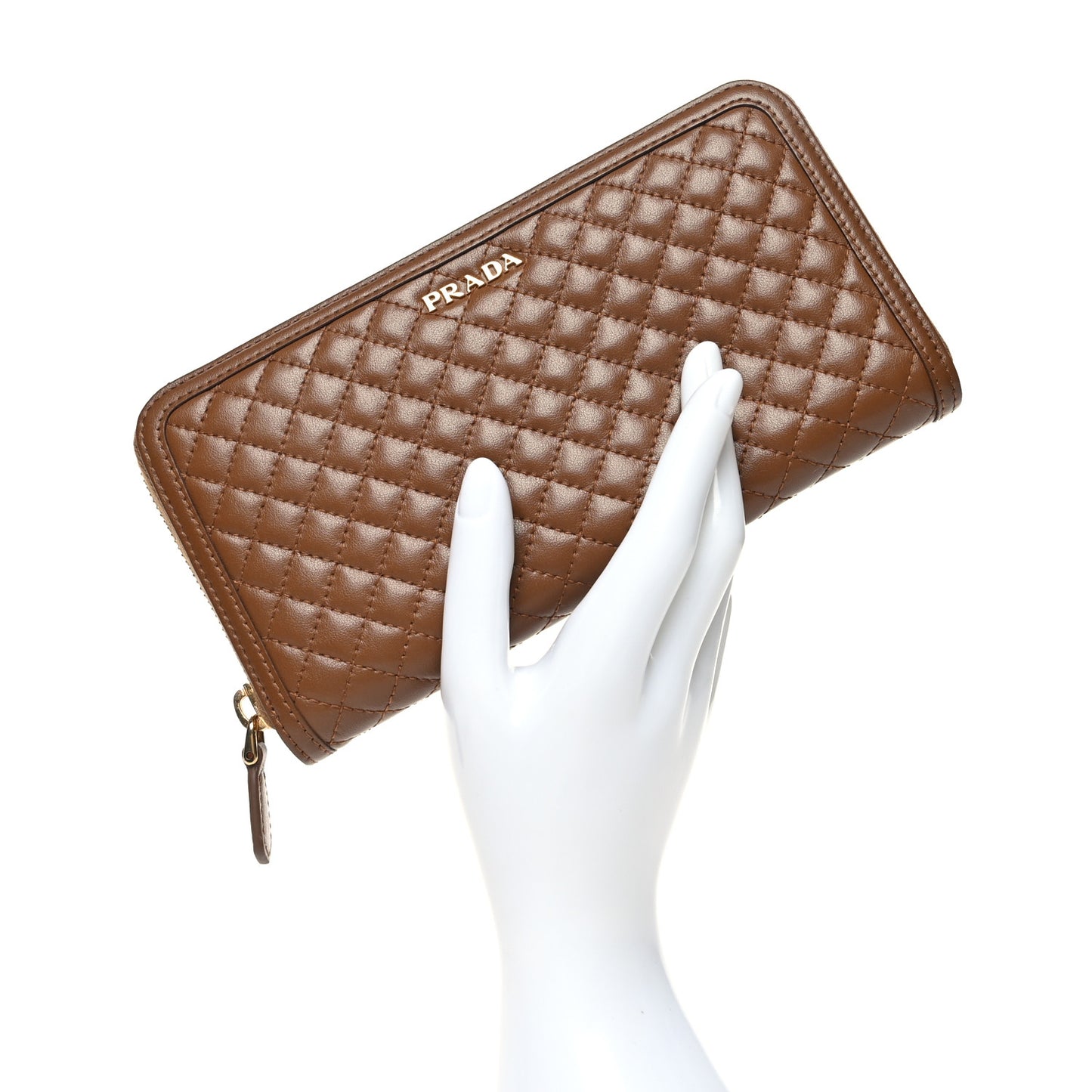 Soft Calf Quilted Zip Around Wallet Cannella