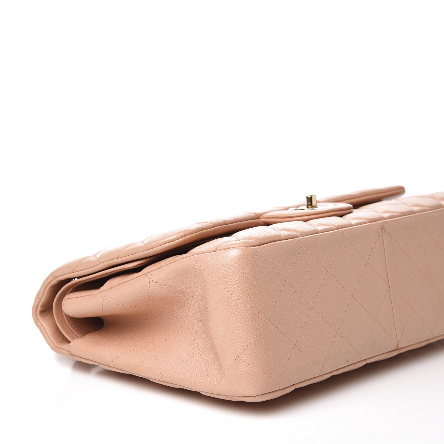 Pearly Caviar Quilted Jumbo Double Flap Beige