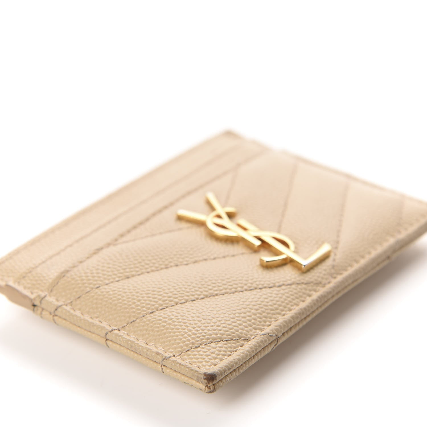 Saint Laurent Grain De Poudre Matelasse Chevron Monogram Credit Card Case Nude Powder 6 of 11
