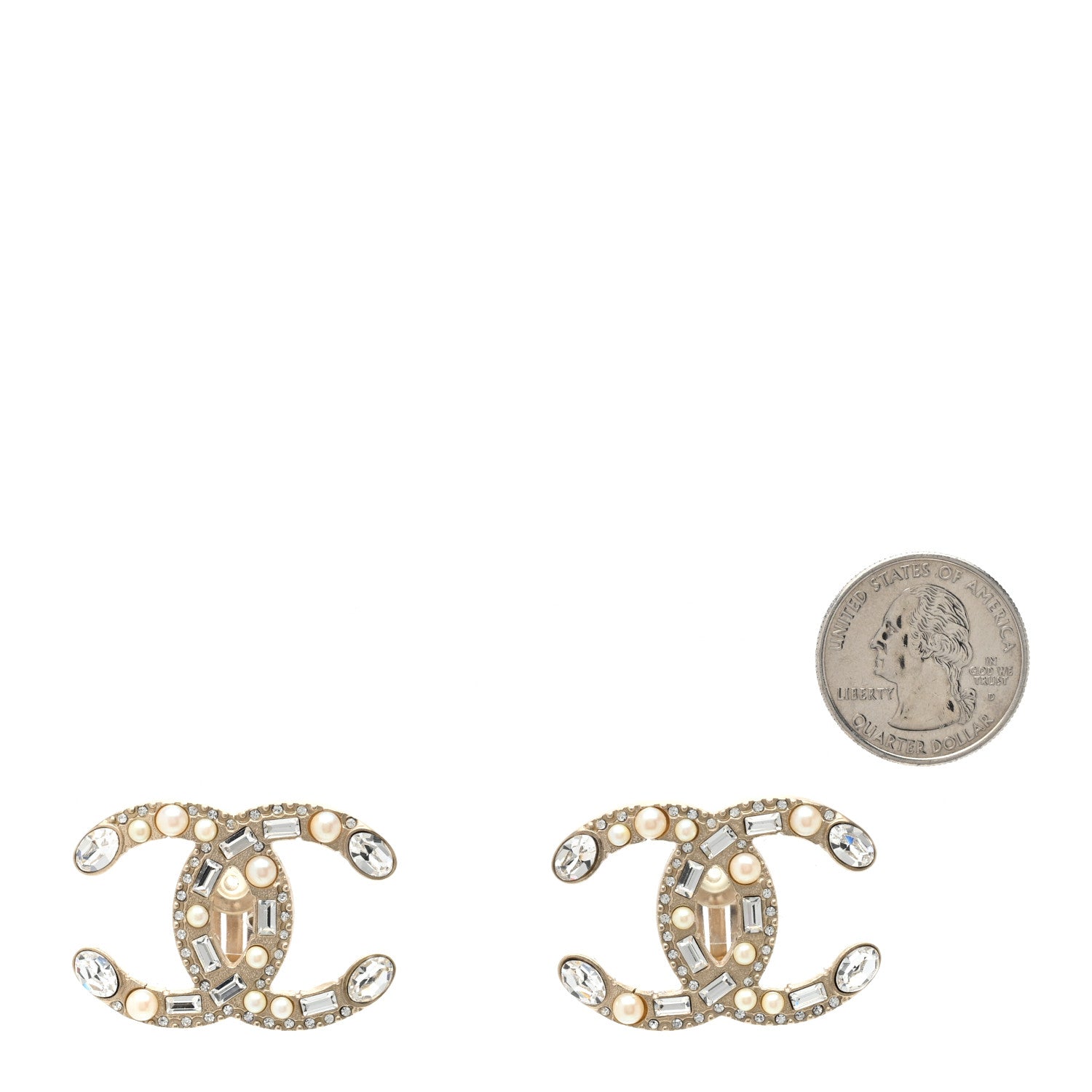 Chanel Crystal Pearl CC Clip On Earrings Gold 2 of 5