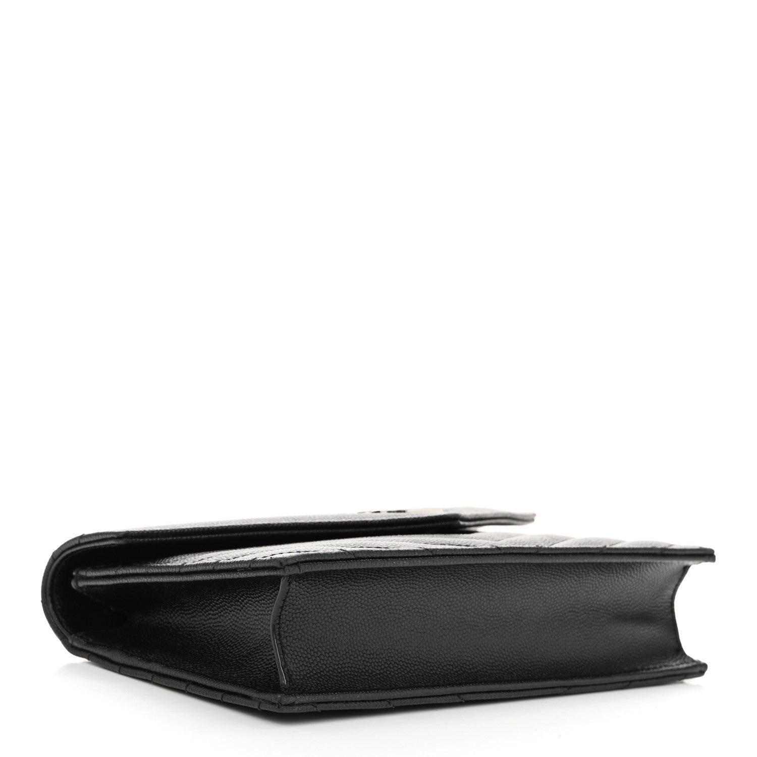 Saint Laurent Grain De Poudre Matelasse Chevron Monogram Envelope Chain Wallet Black 4 of 10