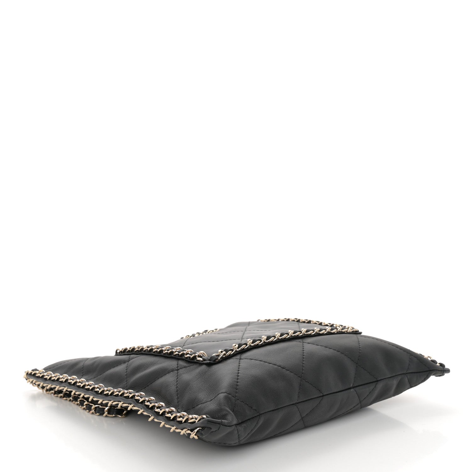 Chanel Calfskin Quilted Chain Flat Tote Black 4 of 10