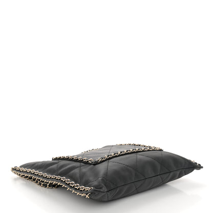 Chanel Calfskin Quilted Chain Flat Tote Black 4 of 10