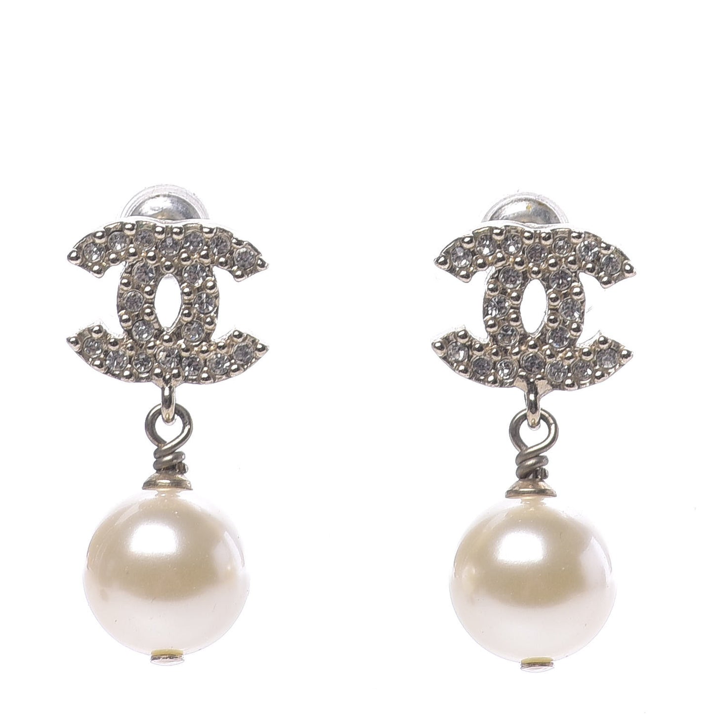 Crystal Pearl CC Drop Earrings Gold